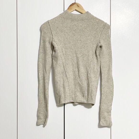 Free People Mock Neck Cable Knit Beige Wool Blend Sweater Size XS - Picture 3 of 7